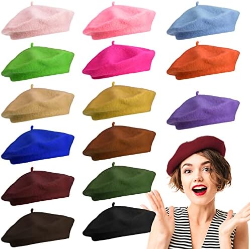 24pcs Wool Beret Set, French Style Hats, Artist Collection - Pumpkin Color, Plain Caps for Autumn, Winter, Christmas, Halloween, Birthdays, New Year - for Women, Ladies, And