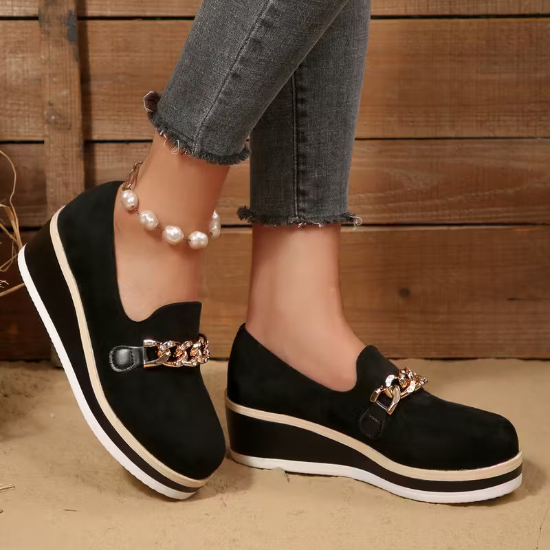 Women'S Thick Sole Solid Buckle Decor Elastic Stretch Fashion Casual Women Shoes