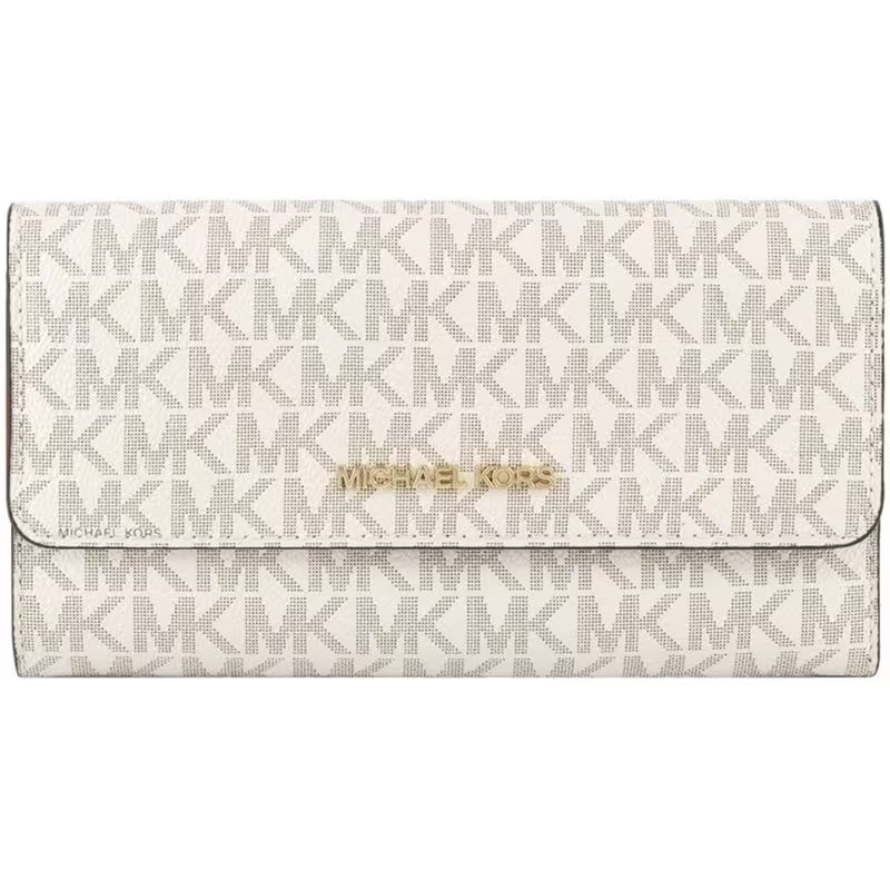 Michael Kors Jet Set Travel Large Trifold Leather Wallet (Vanilla)