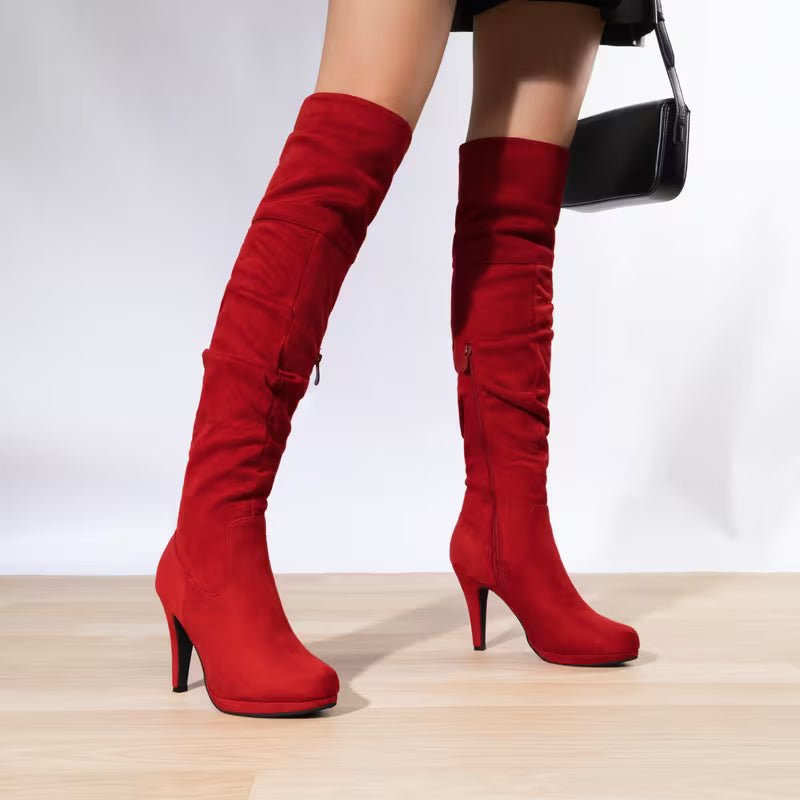 DREAM PAIRS Women's Black Thigh-High Platform Boots