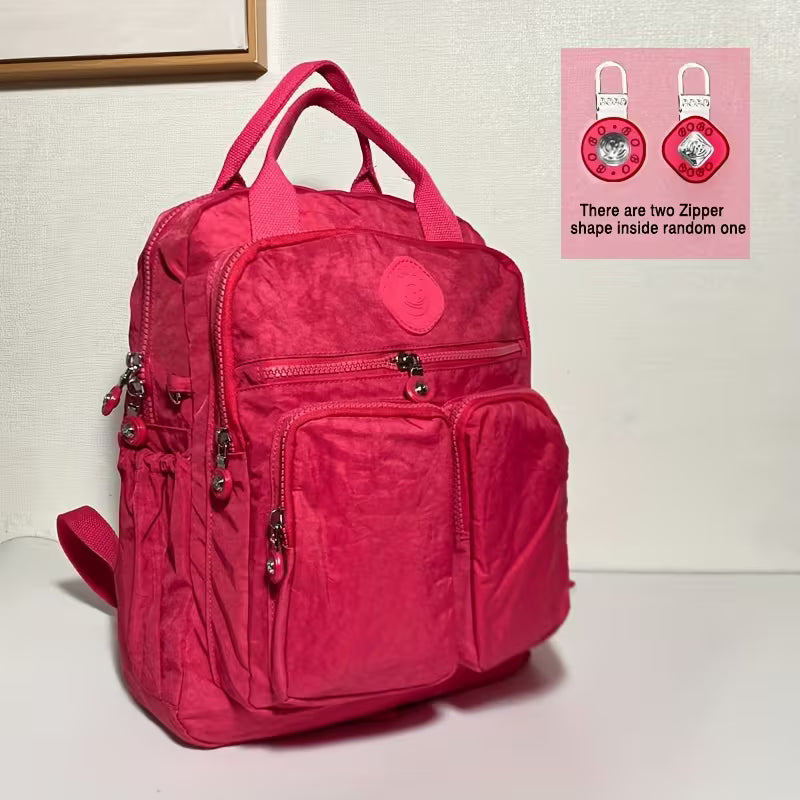Fashion Women'S Backpack | Nylon Soft Handle Solid Multi-pocket Travel Zipper Feminina School Bags Laptop Backpack | Available in Various Colors, Adjustable Strap