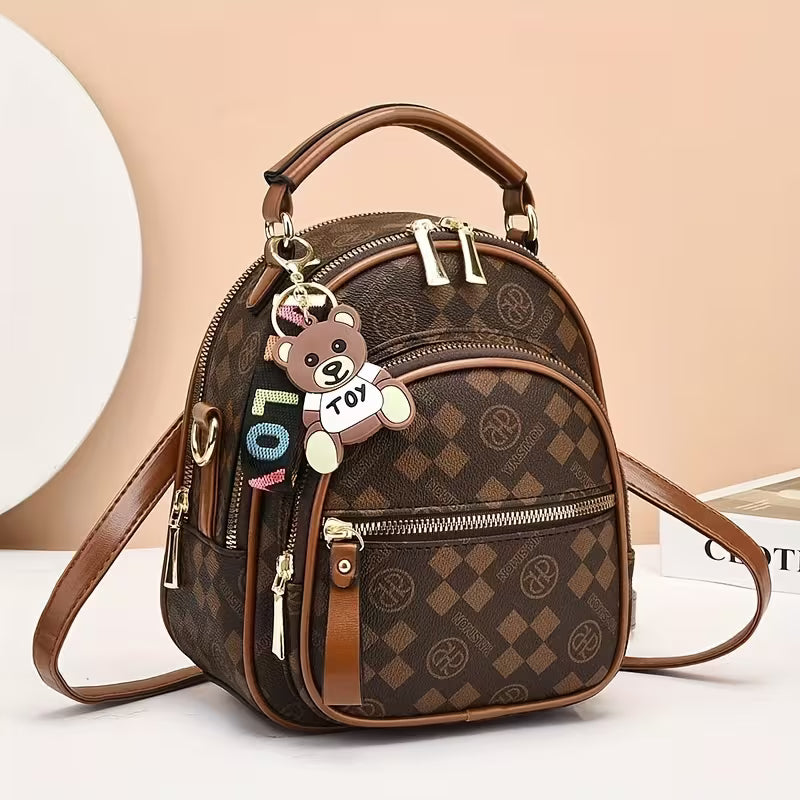 Ladies' College Style Backpack with Geometric Pattern and PVC Material - Lightweight, Removable Shoulder Strap, Zipper Closure, and Polyester Lining - Perfect for Casual Occasions - For Students & Teens - Ideal Gift for Back to School