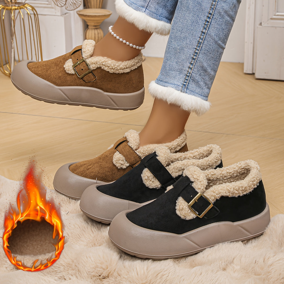 Women'S Slip-on Winter Boots - Thermal Insulated Cold Weather Shoes With Non-Slip, Walking, Slip-On Convenience, Versatile For Casual And Formal Wear, Warm faux fur Lining, And Enhanced Grip For Winter Conditions, Wide Width Shoe For
