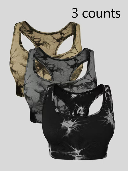 3pcs Set of Tie-Dye Seamless Sports Bra with Chest Pad Women'S Bra
