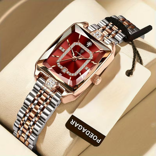 Watch Elegant Calendar Ladies Watch Rectangle Stainless Steel Quartz Women'S Watch