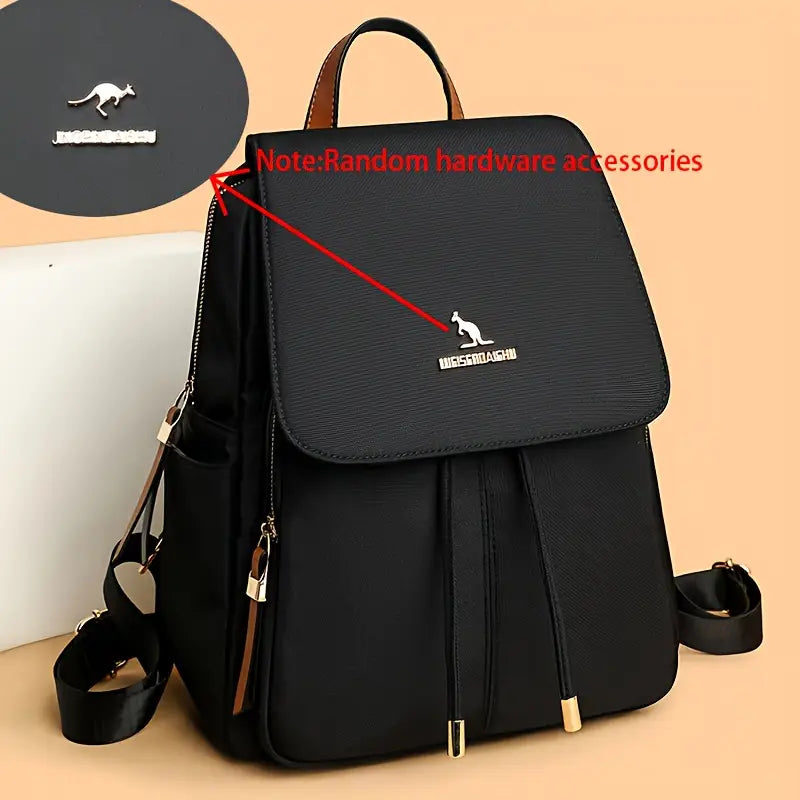 Fashionable Large Capacity Women'S Backpack | Lightweight, Adjustable Shoulder Straps, Durable Lining, Zipper Closure, Black with White Logo, Perfect for Travel & Daily Commute, Secure Zipper Closure