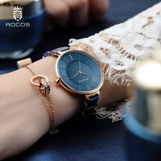 ROCOS Brand Pleasure Oneself Series Features Ultra-Slim, Minimalist Blue Ceramic Watches for Women, Embodying a Fashionable And Luxurious Style. These Quartz Timepieces Are Niche Premium Gifts, Perfect for Girlfriends