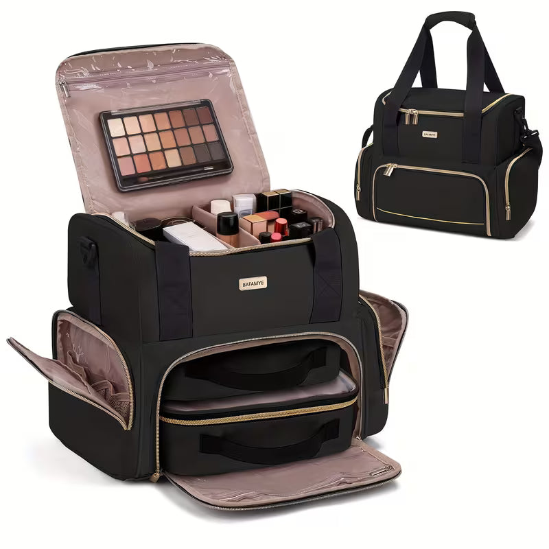Large Makeup Cosmetic Bag with 2 Removable Case, Double Layer Travel Makeup Organizer Case, Travel Toiletry Bag for Women