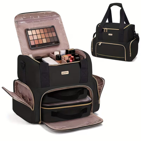 Large Makeup Cosmetic Bag with 2 Removable Case, Double Layer Travel Makeup Organizer Case, Travel Toiletry Bag for Women
